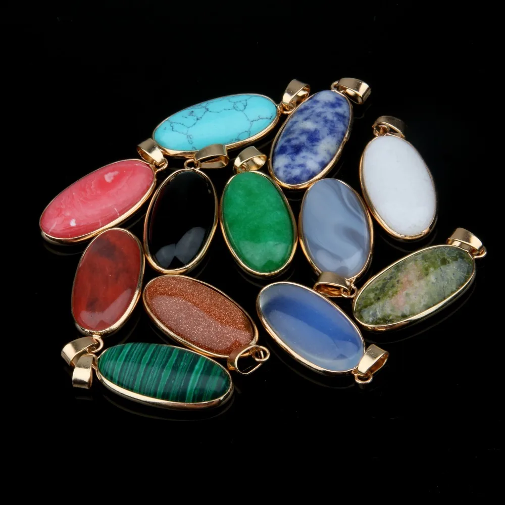 Natural Stone Pendant Oval Shape Pendants Agat Lapis Lazuli Charms for Necklaces Jewelry Making 4*1.6*0.6mm