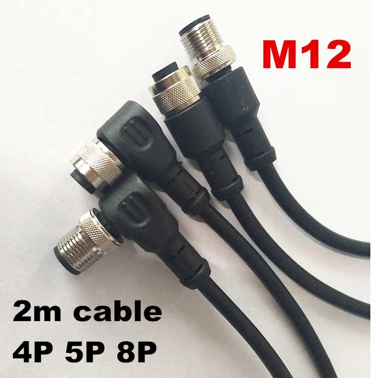 

M12 Sensor Connector 5m Cable Waterproof plug Male&Female 4P 5P 8Pin +5m PVC line A Type angle & straight