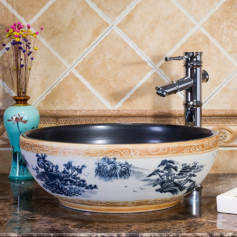 

Jingdezhen ceramic wash basin Antique retro style porcelain luxury basin bathroom sinks