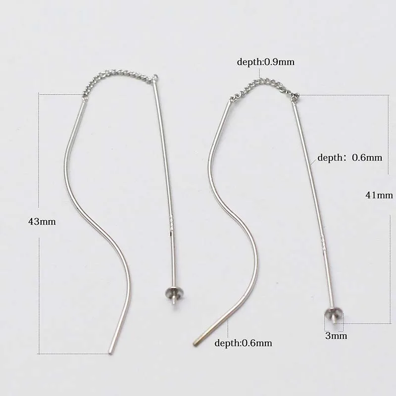 Beadsnice 925 Sterling Silver IrregularLong Chain Stud Earrings for Women Threader Earring Findings Wholesale ID37580