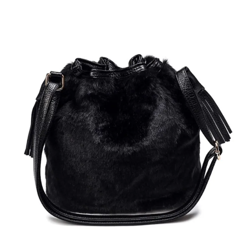 Sac à main en fausse fourrure avec pompon pour femme, petit sac à main pour fille, sac à bandoulière, mode d\'hiver initiée, ficelle de proximité, E27