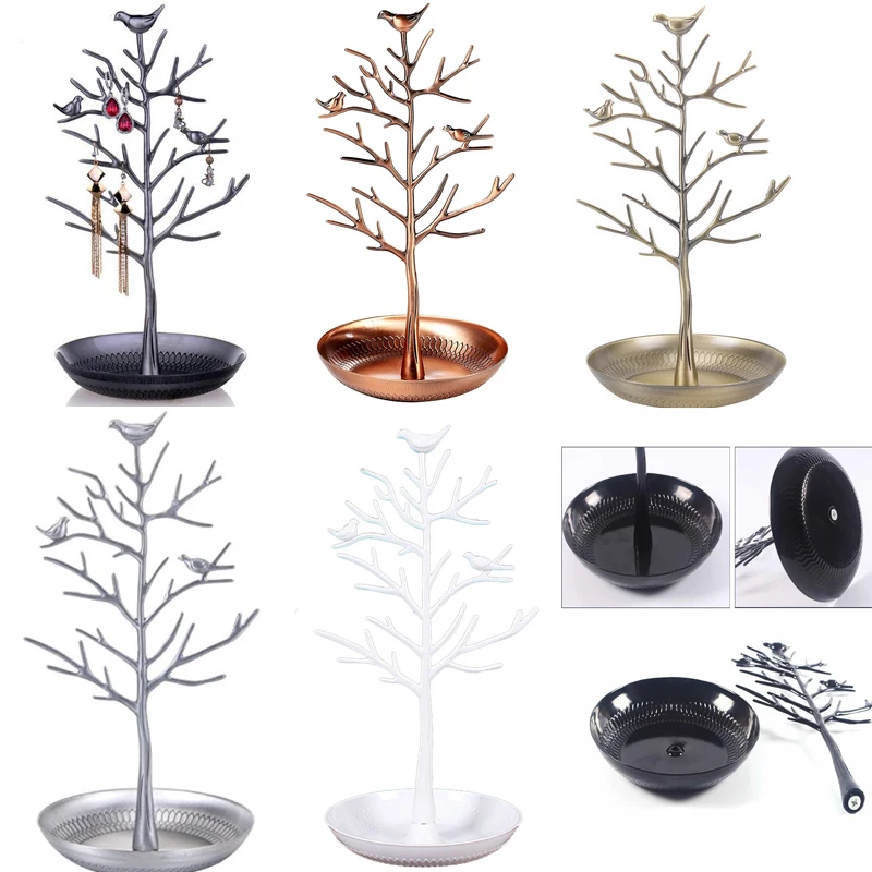 

Multi Colors Bird Tree Earrings Ring Jewelry Stand Etagere Showcase Jewelry Watch Display Organizer Holder Show Rack Packaging