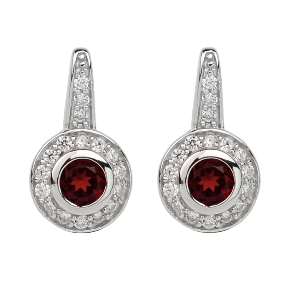 Women Red Garnet Stud Earrings 925 Sterling Silver Jewelry Round Charm 5mm Gemstone January Capricorn Birthstone E032RGN