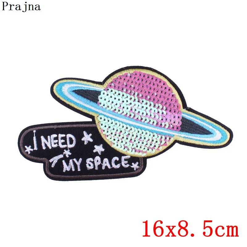 Prajna Alien Sequined Patches I Need My Space Letters Patch Hippie Iron On Stickers On Clothing Repair 10PCS Wholesale DIY Jeans