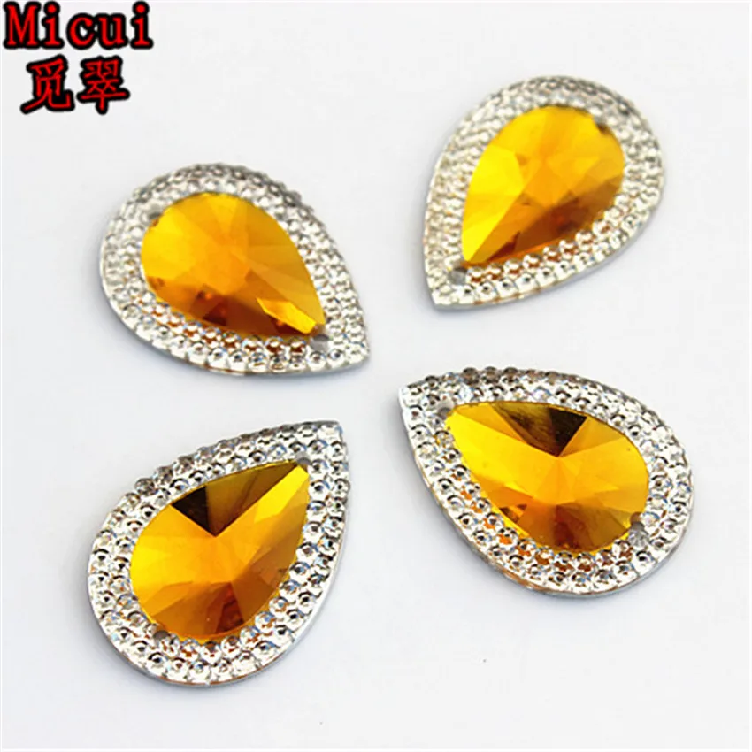 Micui 50pcs 18*25mm AB Color Drop Resin Crystal Resin Rhinestones Beads Flat back Sewing Buttons Sew On 2 hole ZZ474