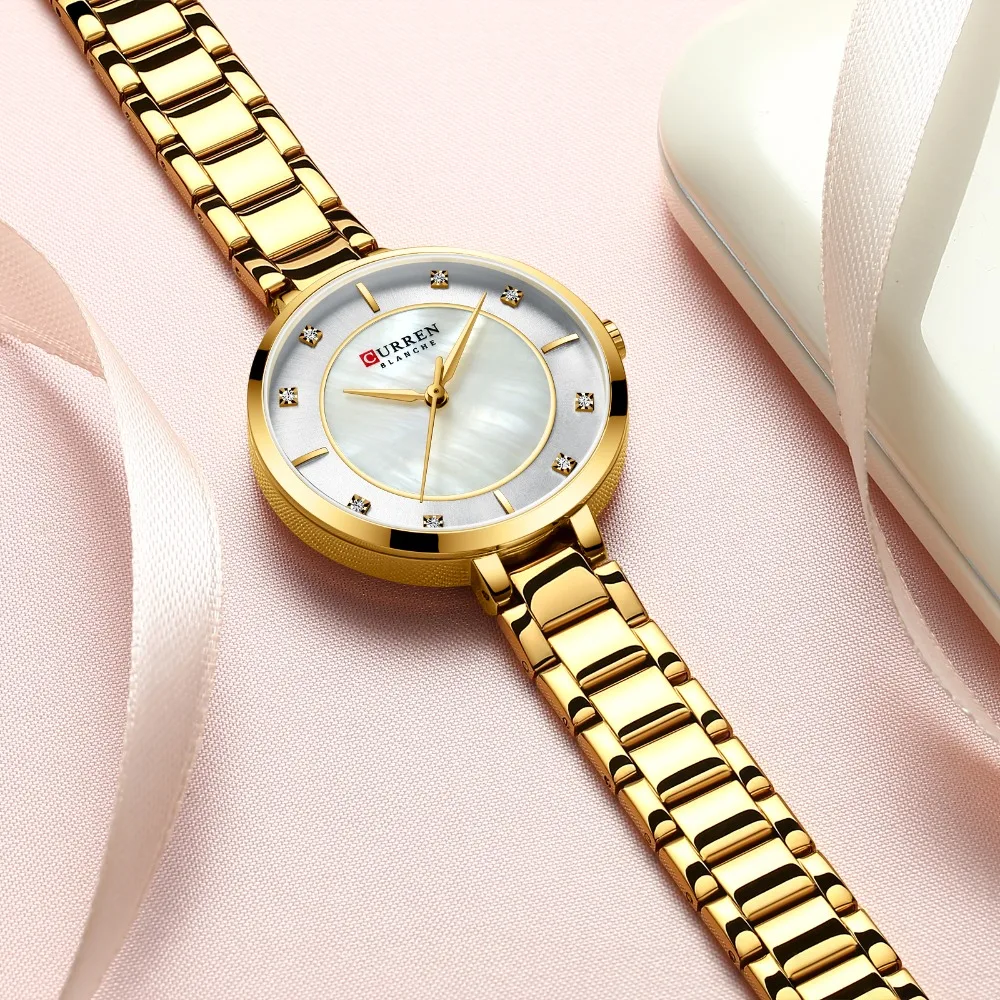 CURREN Ladies Watches Fashion Elegant Quartz Watch Women Dress Wristwatch with Rhinestone Set Dial Rose Gold Steel Band Clock