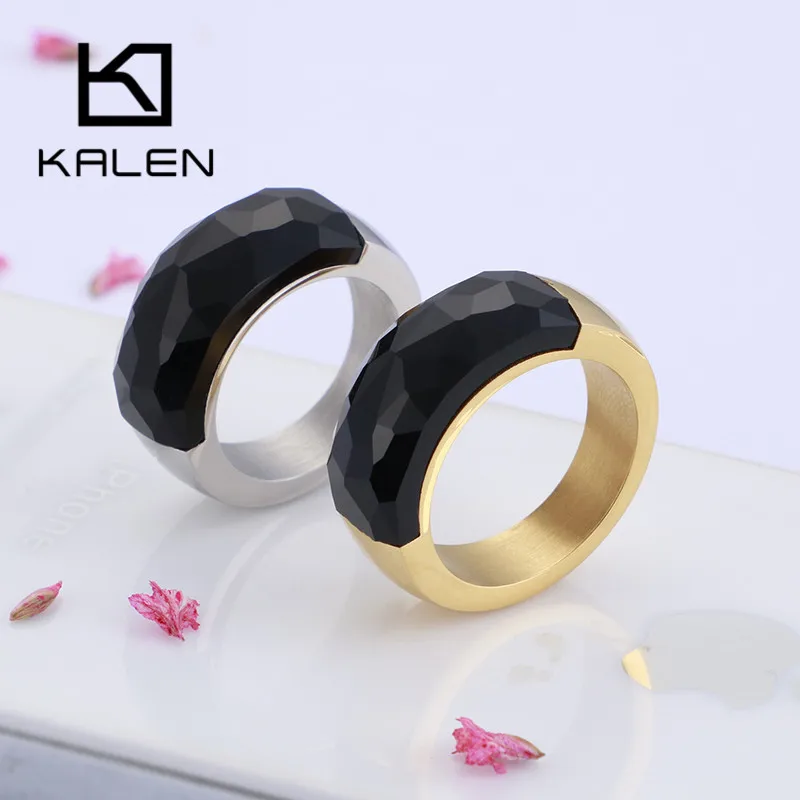 KALEN Gold Color Stainless Steel & Colorful Stone Rings For Women Trendy Glass Wedding Rings Anillos Mujer Party Jewelry Gifts