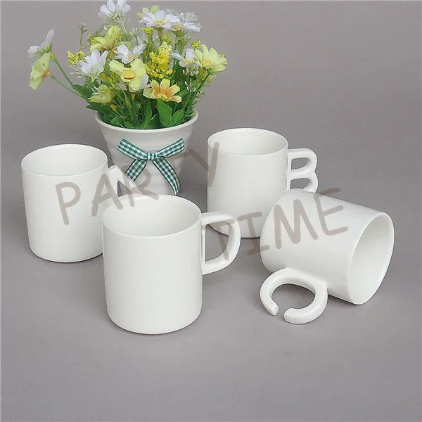 Ceramic coffee mug, letter shape handle, white tea cup