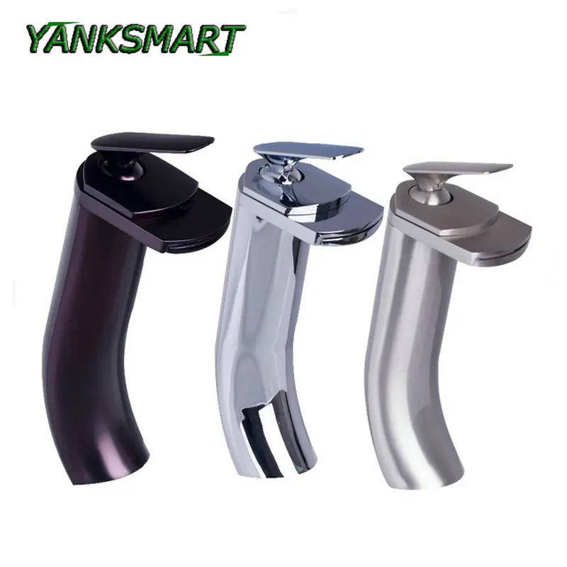 

YANKSMART Waterfall Spout Bathroom Basin Sink Faucet Single Handle Deck Mounted Faucer Washbasin Cold And Hot Mixer Water Tap