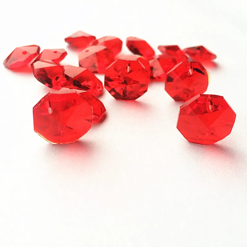 Free Shipping AAA Top quality 2000PCS 14MM Red Crystal Octagon Beads in 1 Hole For Chandelier Parts Beads Curtain accessories