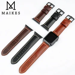 MAIKES Cow Leather Strap Band For Apple Watch 49mm 45mm 41mm 44mm 40mm 42mm 38mm Series 8 7 SE 6 5 4 3 2 iWatch Bracelet