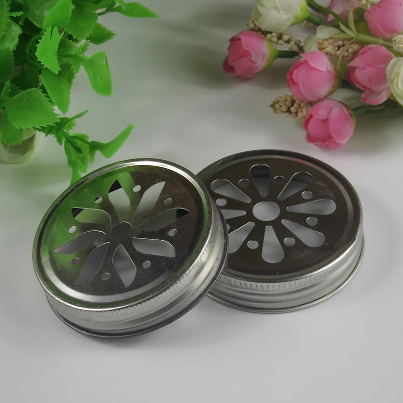 

50 Daisy Cut Mason Jar Lids mason jars with Straw Holes ,Metal Drinking 2 styles Lids for Straws wholesale HH16280