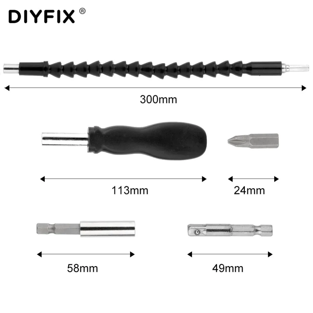 DIYFIX Stainless Steel Drill Bits Hex Sockets Electric Screwdriver Head Set Flexible Extension Shaft Bit Holder Hand Tools Set