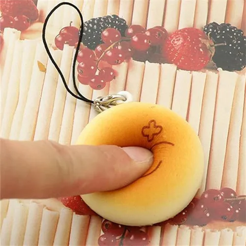 

Free shipping 50pcs/lot Squishy Bread Artificial Foods toys 4cm fake simulated foods mobile phone straps key chains party favors