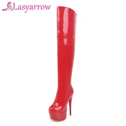 Lasyarrow Sexy Women's Boots Black Red Patent Leather Shoes Woman Women's Stiletto Boots Thin High Heels Botas Feminina RM124