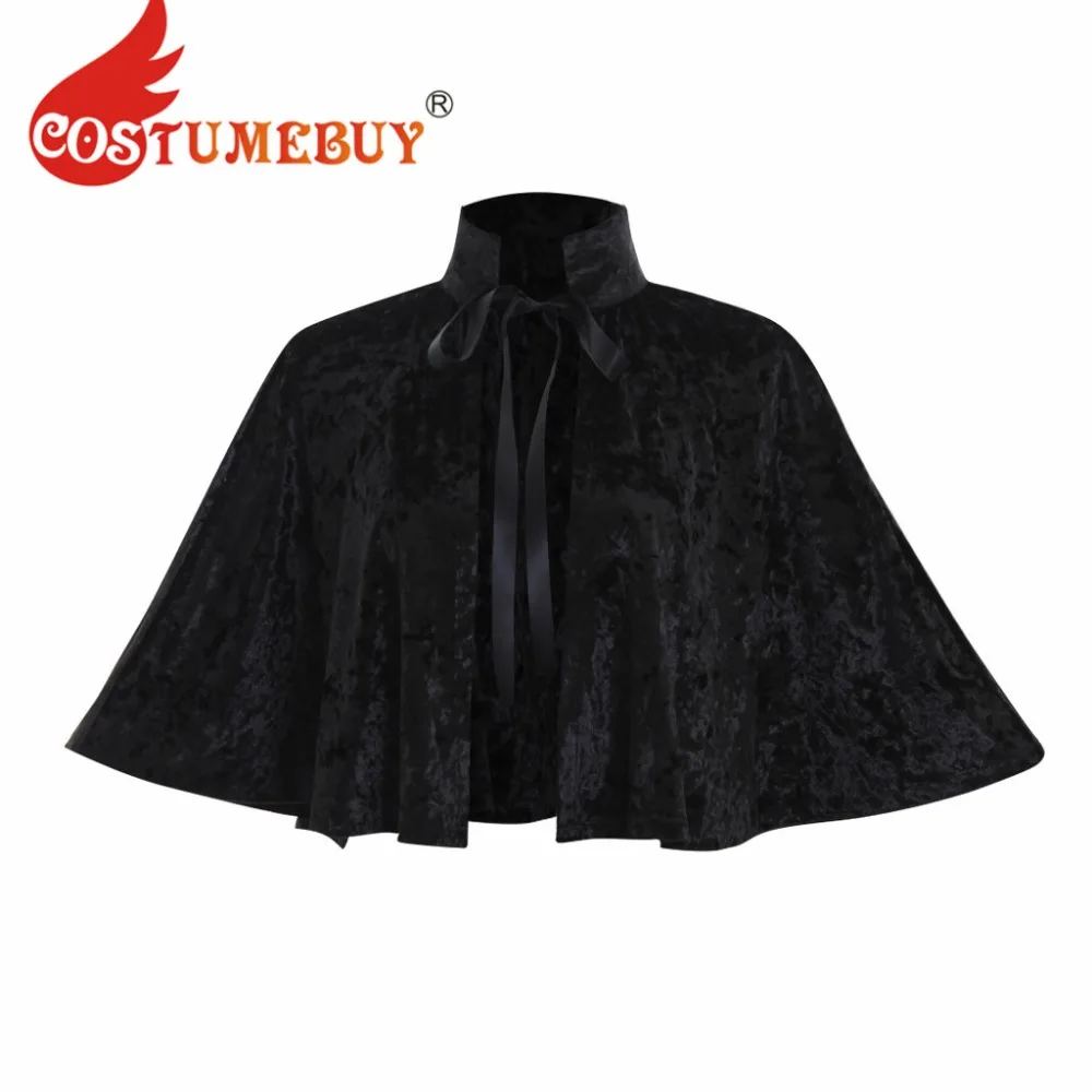 CostumeBuy Women Retro Medieval BlackVelvet Short Length Cloak Cape Victorian Girls Wiccca Robe Cloak L920