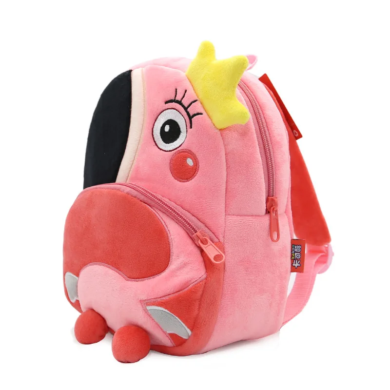 Cartoon Pink Flamingo School Backpacks Soft Plush Pouch For Toddler Baby Girls Boy Kindergarten Kids School Bags Mochila Escolar