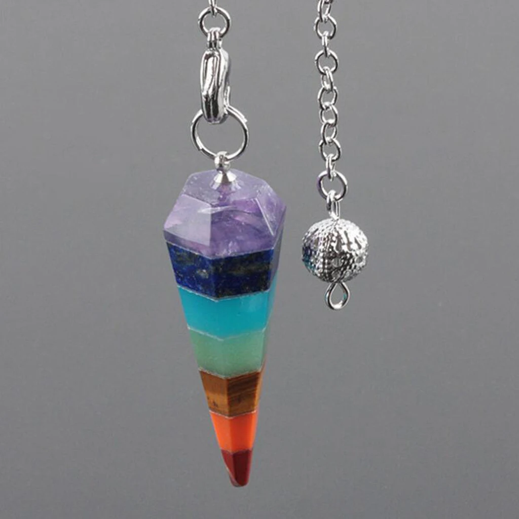 1pc Reiki Energy Crystal 7 Chakra Natural Stone Point Dowsing Pendulum Necklace Pendant for Men Women Divination image 5