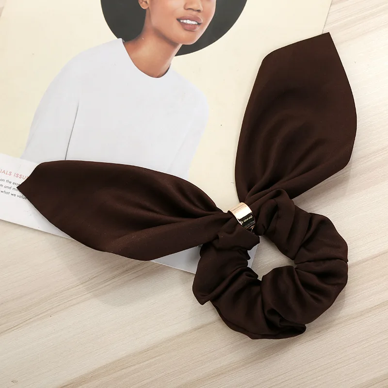 Bow Elastic Hair Bands Women Rabbit Ears  Ponytail  Sweet  Cute Solid Color Metal Button Headwear Fixed  Hair Accessories