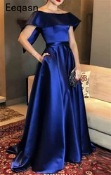 Elegante königsblaue Abendkleider aus langem Satin, schulterfrei, schlichtes formelles Abendkleid, Abschlussballkleid, individuell gestaltet