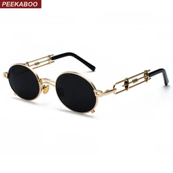 Peekaboo retro steampunk sunglasses men round vintage 2024 metal frame gold black oval sun glasses for women red male gift
