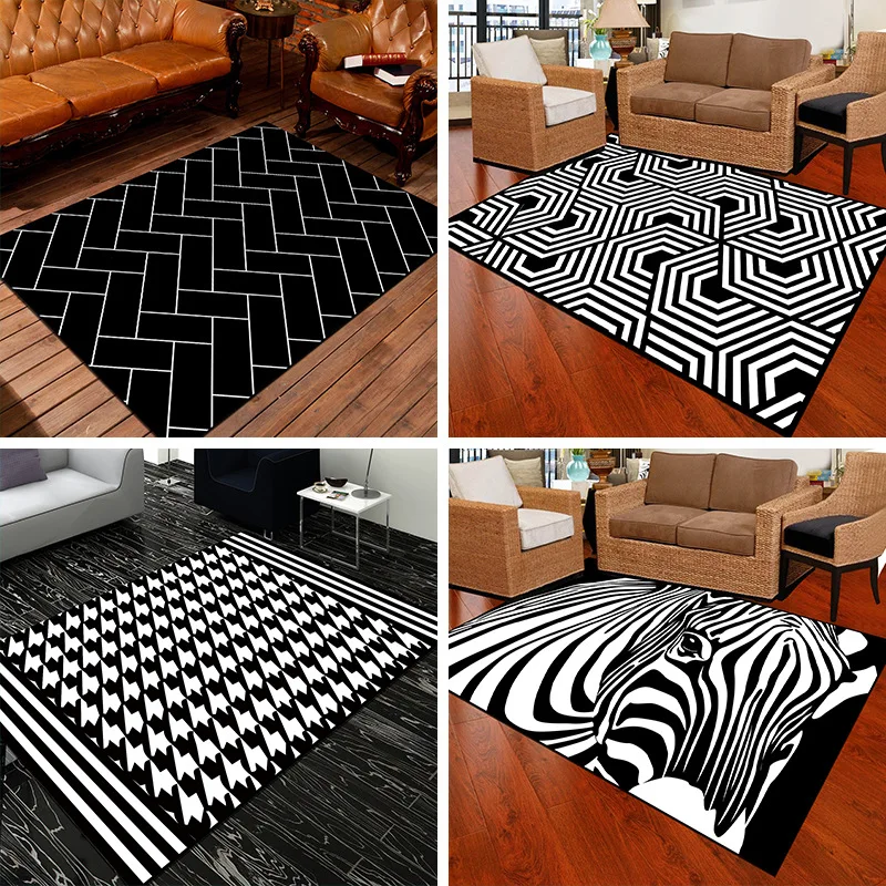 

Black and white Lattice Parlor tatami Carpets For Living Room Bedroom Area Rugs Home Decor Soft Carpet Geometric Printed Tapetes