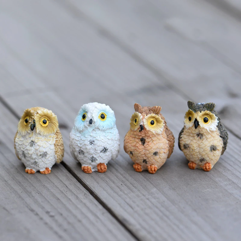 

4pc Cute Owls Animal Figurines Resin Miniatures Figurine Craft Bonsai Pots Home Fairy Garden Ornament Decoration Terrarium Decor