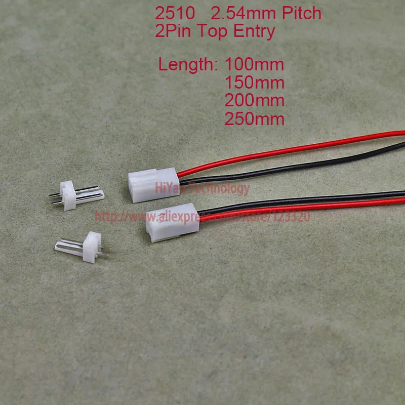 1000sets 2510 2.54mm Pitch Top Entry 2Pin Connector 100mm To 250mm with 1007 26AWG Electronic Wire Cable 2A Pin Header