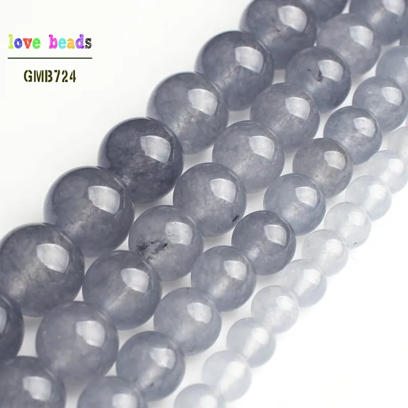 Natural Jades Stone Beads Gray Chalcedony Round Beads for DIY Bracelet Jewelry Making 15\