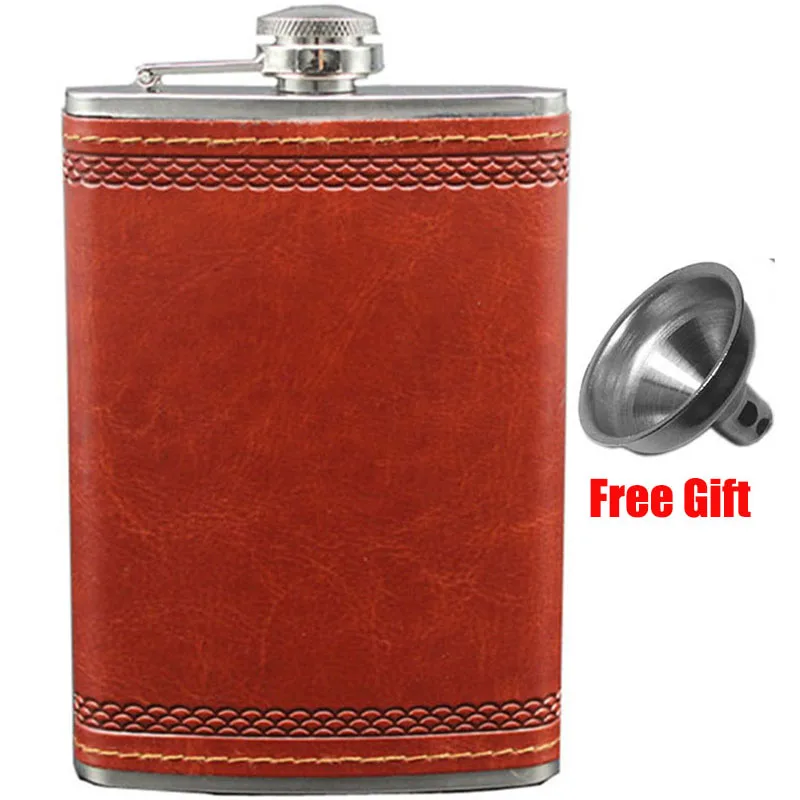 

Russian Alcohol Flasks with Funnel 9 OZ Stainless Steel Hip Flask Outdoor Camping Whiskey PU Leather Pocket Flask for Alcohol