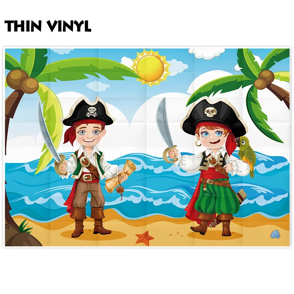 Allenjoy Summer photography backdrop sunshine beach coconut tree pirates background child party studio photocall photophone