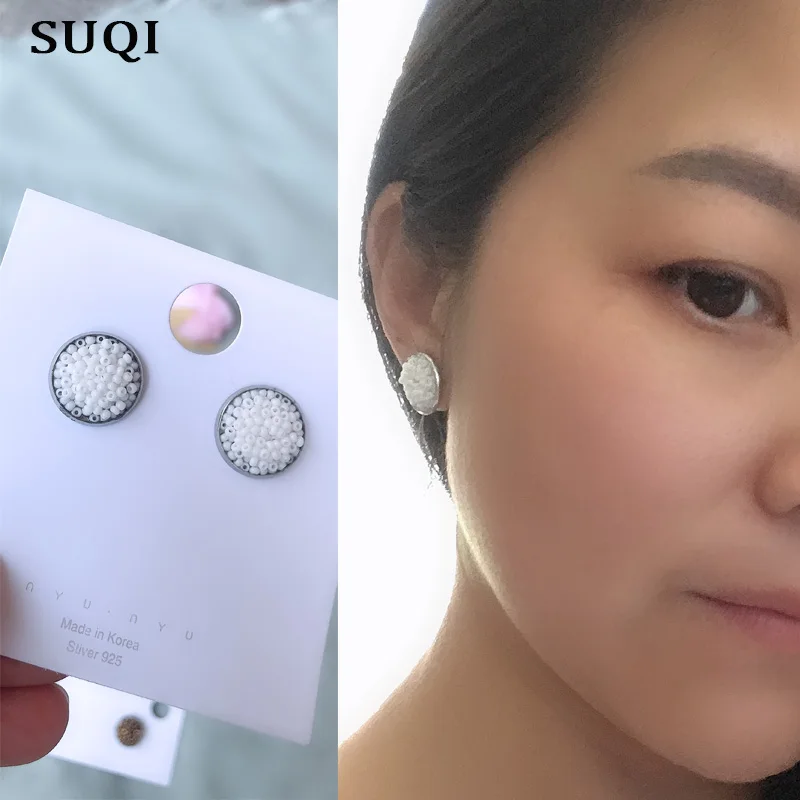 SUQI Fashion glass bead Element Stud Earrings For Women girl jewelry gift decoration Stainless steel needle non-toxic Earrings