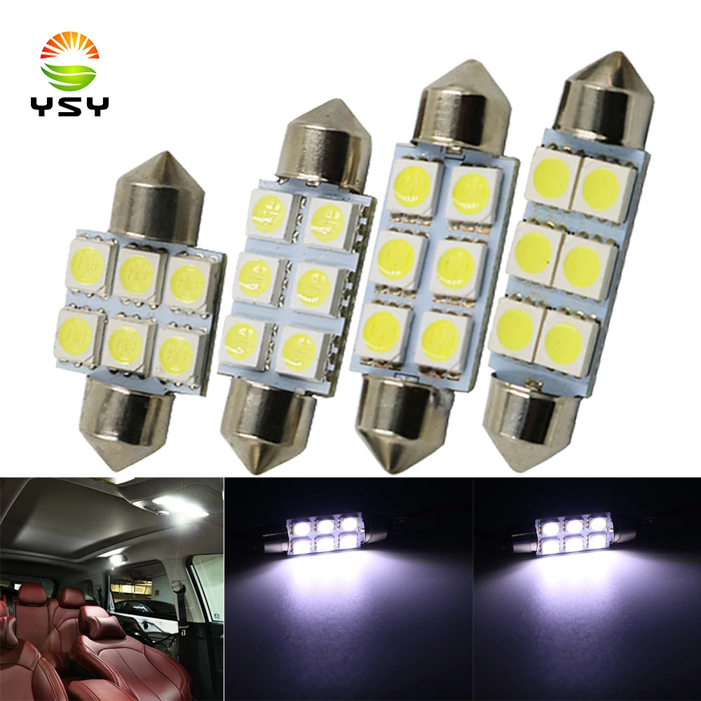 Y 50x White Festoon Led Dome light 5050 SMD 6 LED C5W Car Auto Interior Door Light Bulb 12V Reading Light Map Lamp 31/36/39/41mm