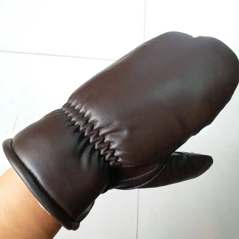 Men sheepskin gloves genuine leather glove for men winter Outdoor warm fur thickening thermal gloves