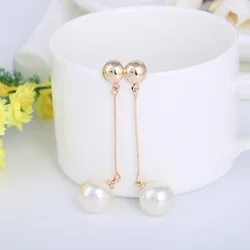Korea Style Simulated Pearl Long Clip on Earrings Without Piercing for Girls Party Weddings Cute Jewelry Gift No Hole Ear Clip