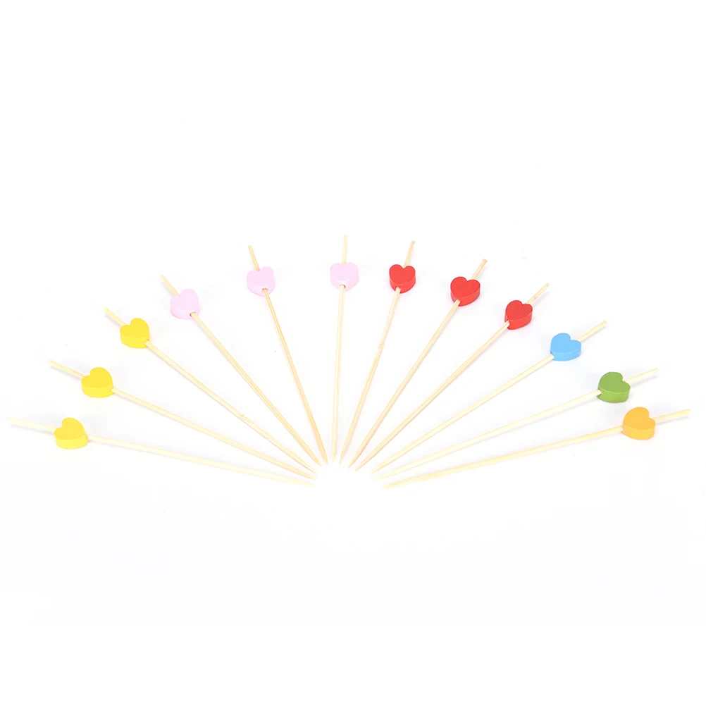 100pcs12cm Heart Bamboo Food Picks Buffet Cupcake Fruit Fork Party Cake Dessert Salad Vegetable Sticks Cocktail Toothpick Skewer