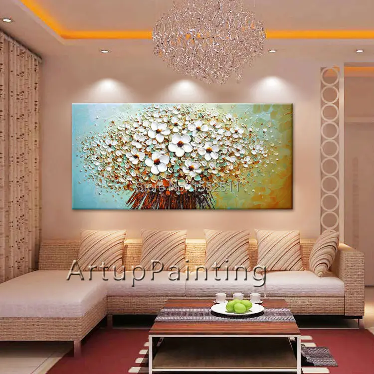 Flower hand-painted wall painting palette knife wild flower abstract oil painting canvas modern room decorates living room 04