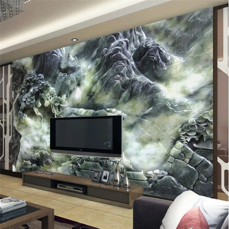 

wellyu papel de parede Custom wallpaper Chinese Large Jade Sculpture Landscape Fresco TV Wall papier peint behang tapety