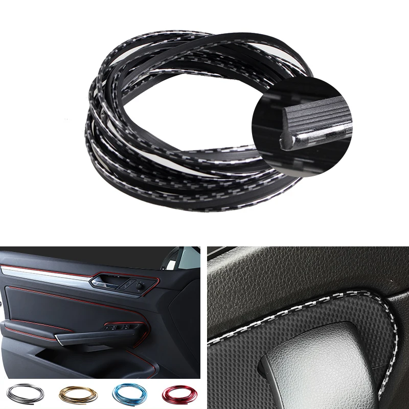 

Car Interior Moulding 5M Door Panel Edge Center Control Dashboard Protector Strip Decorative Stickers Carbon Fiber Style /Silver