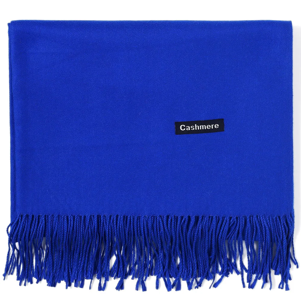 Fashion Cashmere Scarf Shawl Solid Autumn Winter Wrap Warm High Quality Soft Hijab Thick Women Pashmina Wool Luxury Royal Blue