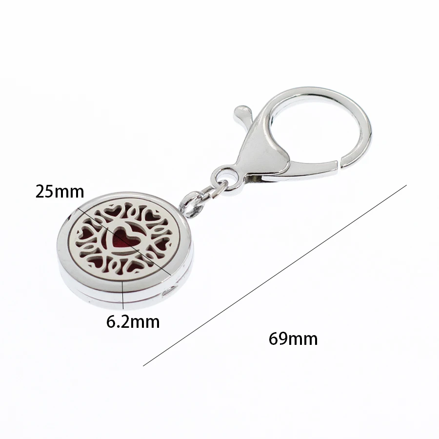 Tree Of Life 25mm Aroma Diffuser Locket Keychain Accessories Essential Oil Perfume Keyring Lobster Clasp For Women Jewelry