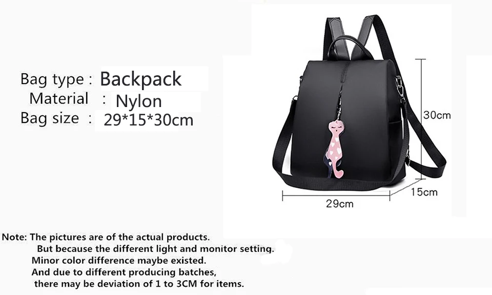 Yogodlns Frauen Rucksack Neue Mode Oxford Tasche Einfarbig Reise Rucksack Damen Kleinen Rucksack Mit Katze Anhänger – Detail 2