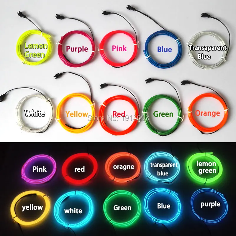 3.2mm EL Wire Rope Tube 1-25Meter Hot Craft Decorative Flexible LED Strip Neon Light 10 Color Choice Not Include EL Control