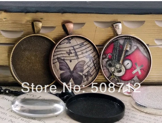 

30sets Flash Sale DIY Kits- 30mm Trays, Glass, and necklaces. 30mm Blank Photo Pendant Trays and Cabochons