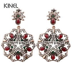 Luxury Big Earrings For Women Turkish Jewelry Ancient Gold Color Unique Crystal Party Long Earrings Gift Accessories