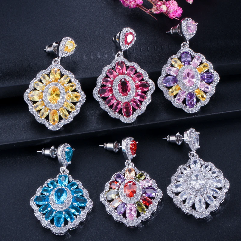 ThreeGraces Mona Lisa CZ Jewelry Mulit Color Marquise Shape Ziconia Crystal Women Big Dangle Drop Earrings For Party ER254