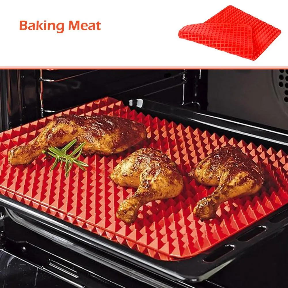 Free Shipping 1Pc Silicone Baking Mat Mould Meat Pizza Cooking Non Stick Pyramid Pan Fat Reducing Oven Baking Tray(00370)