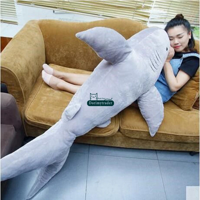 Dorimytrader Hot Large 63inches Emulational Animal Shark Plush Toy 160cm Soft Stuffed Lifelike Sharks Play Doll Sleeping Pillow