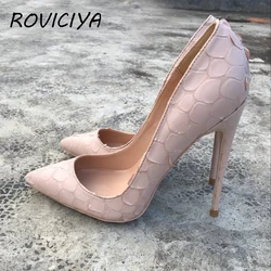 Buty ślubne panna młoda Sexy kobiet czarne buty na wysokim obcasie szpiczasty nosek Apricot Party 12cm buty na obcasie plus rozmiar YG025 ROVICIYA