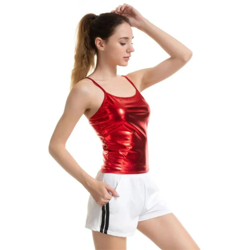 VIIANLES Cami Top Summer Spaghetti Strap Casual Cool Vest Women Sexy Fashion Clubwear Top Gold Silver Dance Vest
